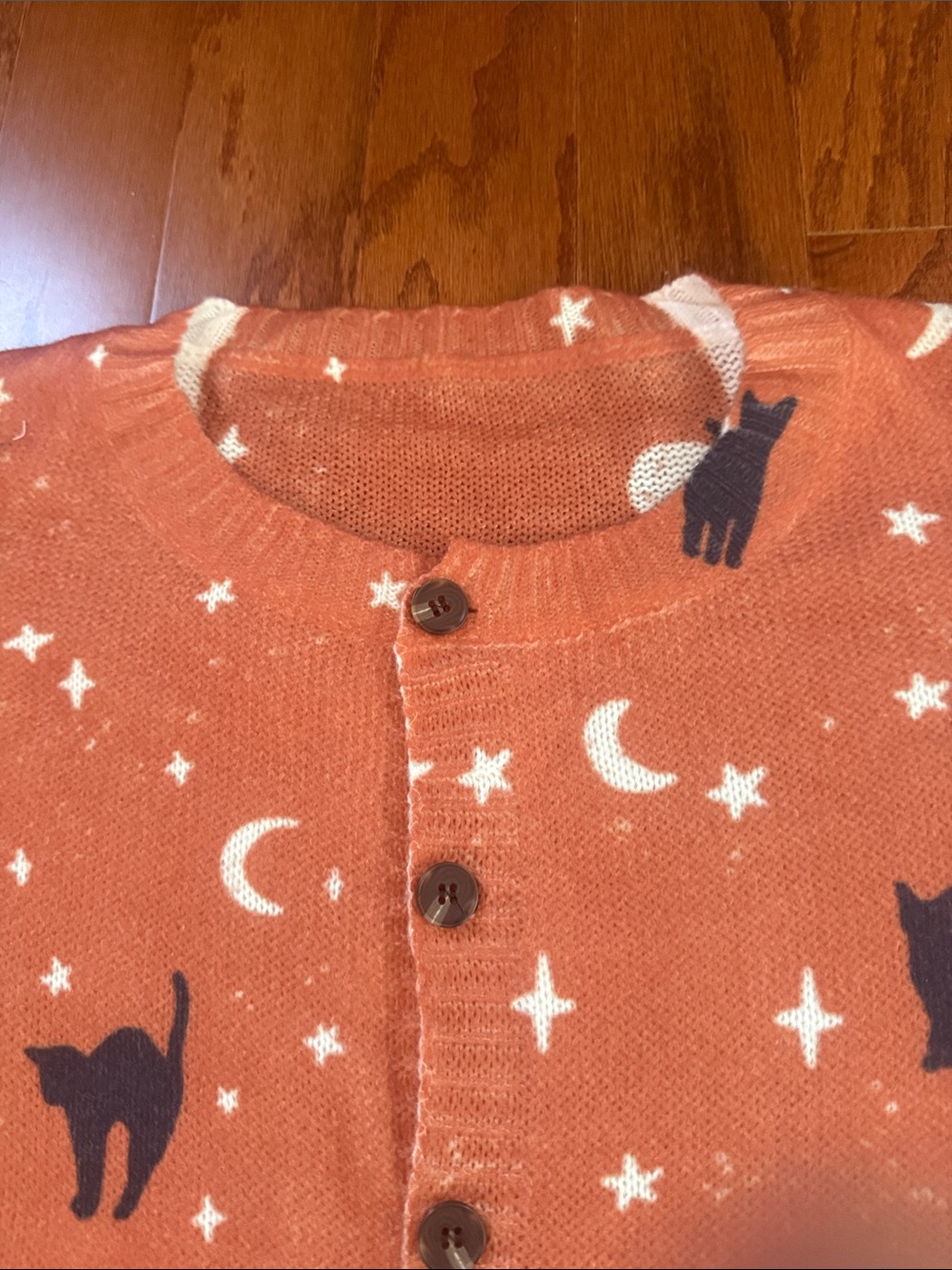Black Cat Moon & Stars Cardigan Rusty Orange Halloween Sweater - Picture 8 of 10